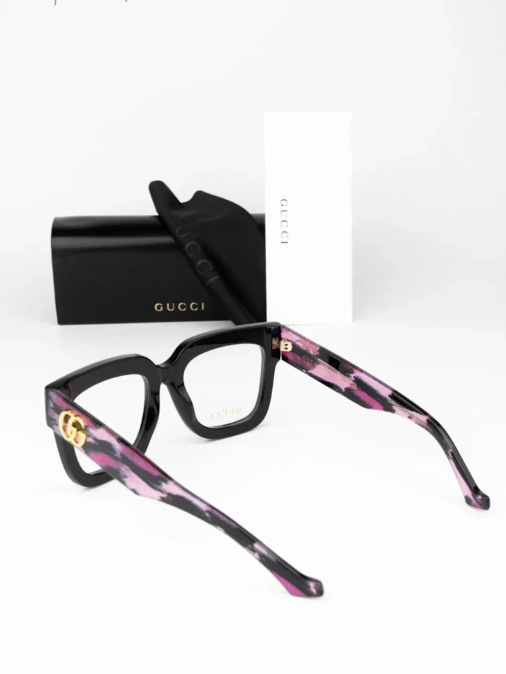 Gucci Women Eyeglasses Black Pink Demo Square GG1549O 003 NEW AUTHENTIC